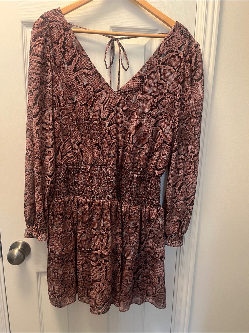 1. State Mauve Snake-Print Tiered Mini Dress